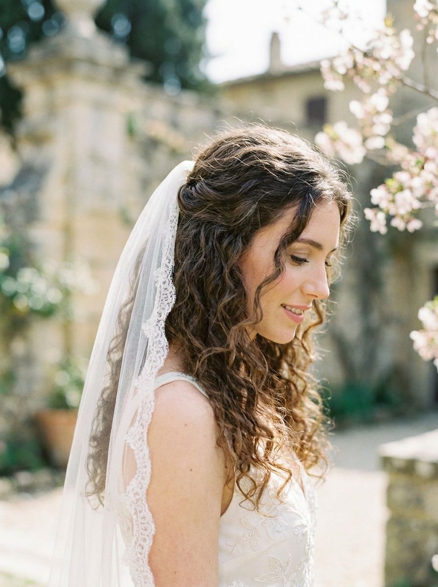 Lockige Brautfrisur mit Schleier - Locken Frisuren Hochzeit